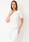 Monari Pearl & Rhinestone Detail T-Shirt, Beige