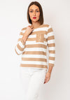 Monari Striped With Sequin Pocket Top, Beige