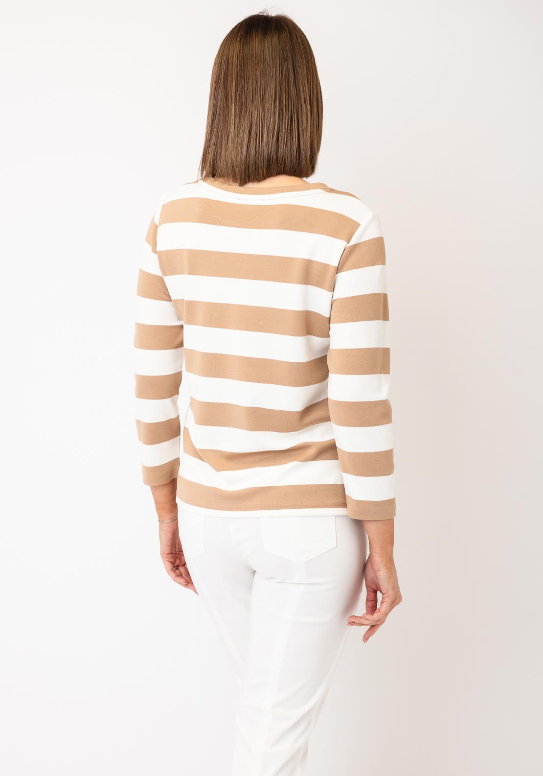 Monari Striped With Sequin Pocket Top, Beige