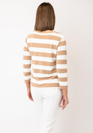Monari Striped With Sequin Pocket Top, Beige