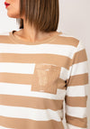 Monari Striped With Sequin Pocket Top, Beige