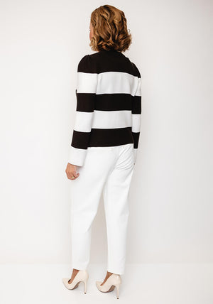 Monari Block Striped Knit Cardigan, Brown and White