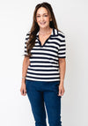 Monari Striped V-Neck T-Shirt, Navy and White