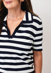Monari Striped V-Neck T-Shirt, Navy and White