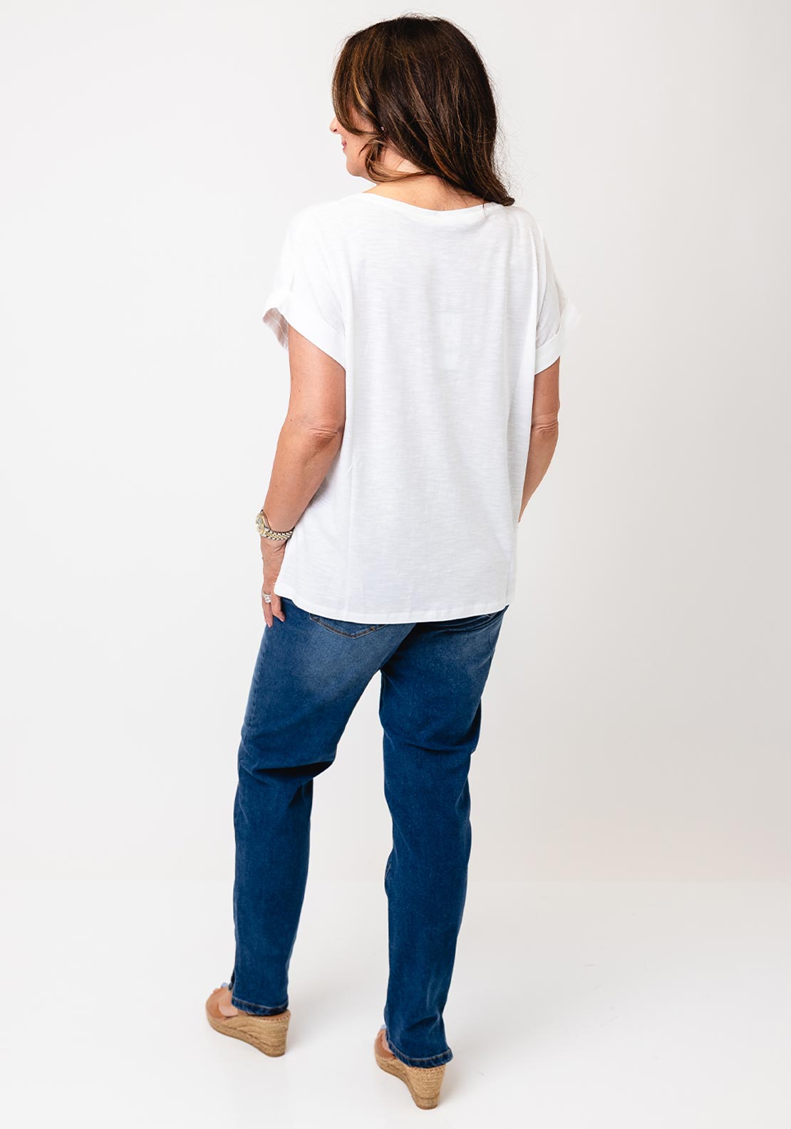 Monari Diamante Detail Cap Sleeve T-Shirt, White