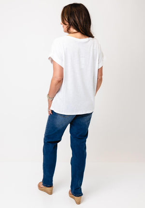 Monari Diamante Detail Cap Sleeve T-Shirt, White
