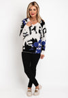 Monari V-Neck Embellishment Trim Abstract Print Sweater, Multi