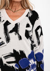 Monari V-Neck Embellishment Trim Abstract Print Sweater, Multi