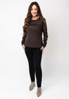 Monari Rhinestone Inscription Print Long Sleeve Top, Brown