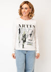 Monari Graphic Print Rhinestone Embellished Top, Beige