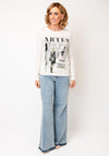 Monari Graphic Print Rhinestone Embellished Top, Beige
