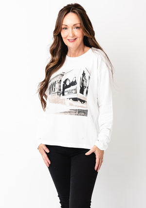 Monari Graphic Print Long Sleeve Top, White