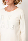 Monari Round Neck with Stud and Rhinestone Detail Top, Cream