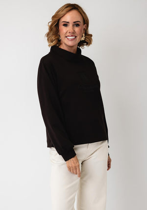 Monari High Neck Motif Sweatshirt, Brown