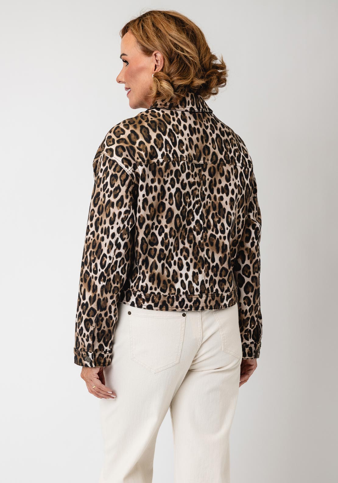 Monari Leopard Print Denim Jacket, Beige Multi