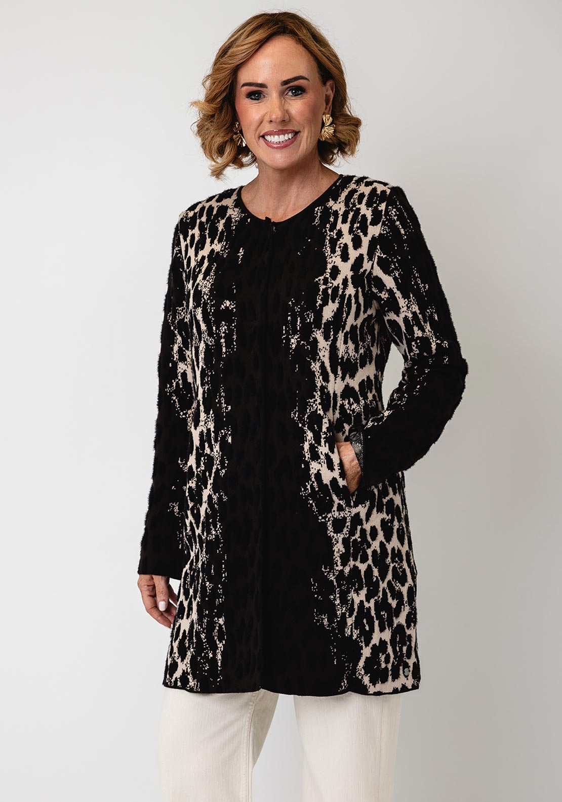 Monari Leopard Knit Jacket, Brown