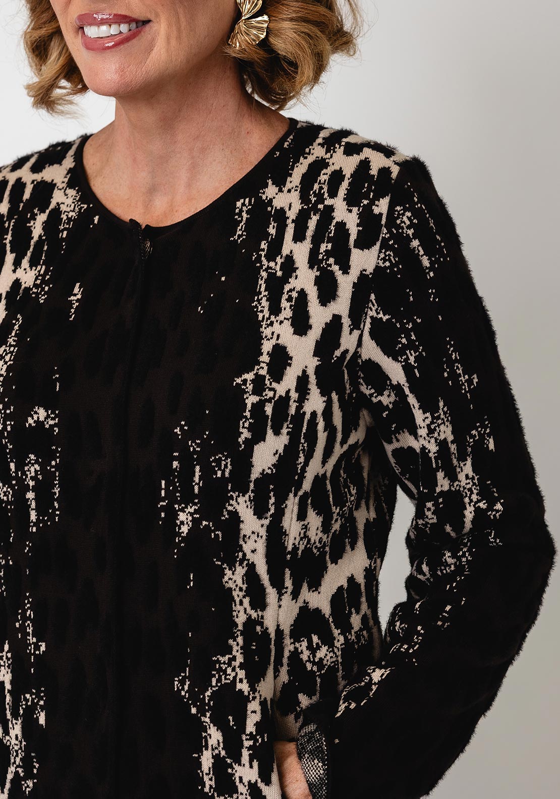 Monari Leopard Knit Jacket, Brown