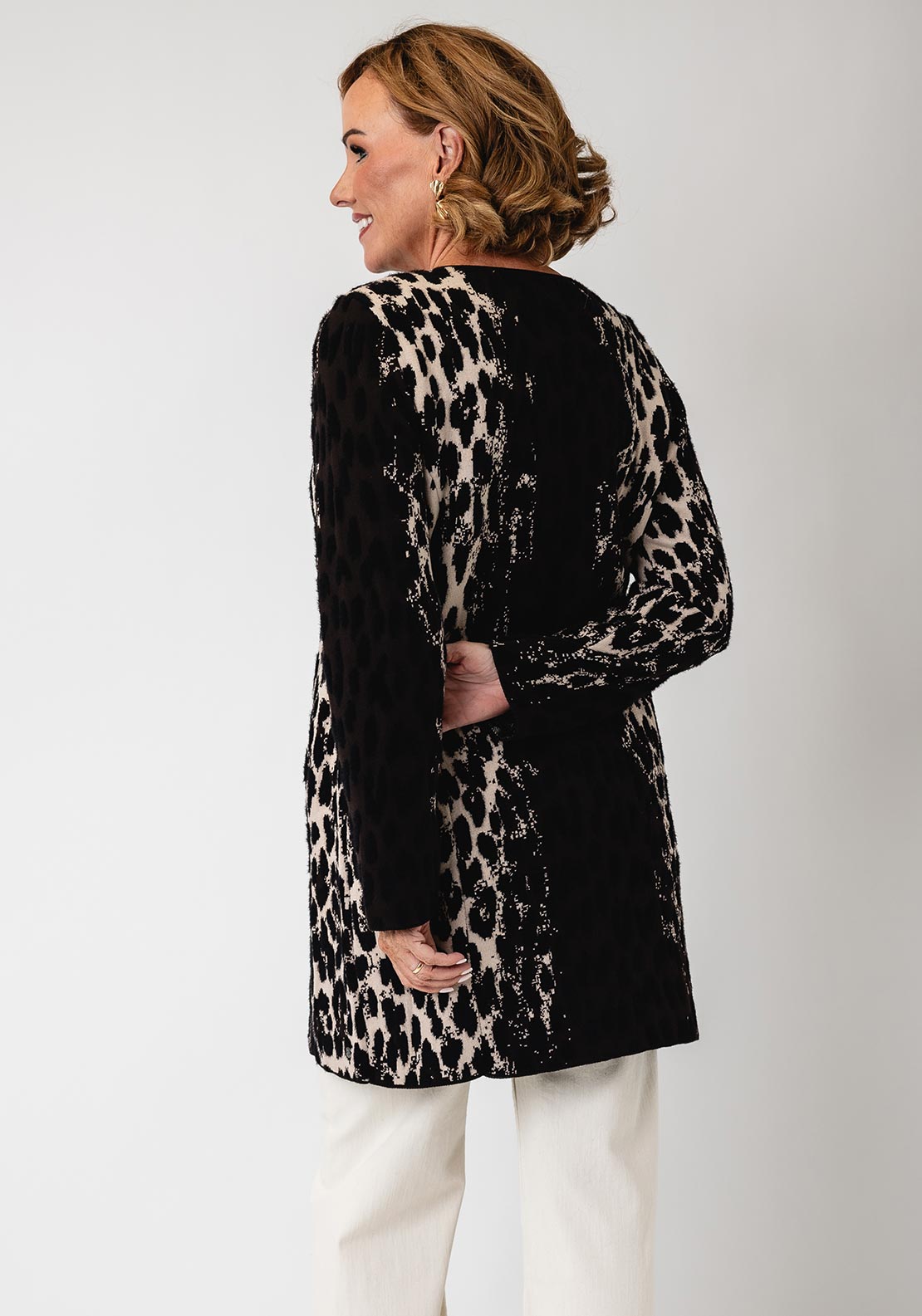 Monari Leopard Knit Jacket, Brown