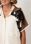 Monari Lace Detail Short Sleeve Jacket, Cream Multi