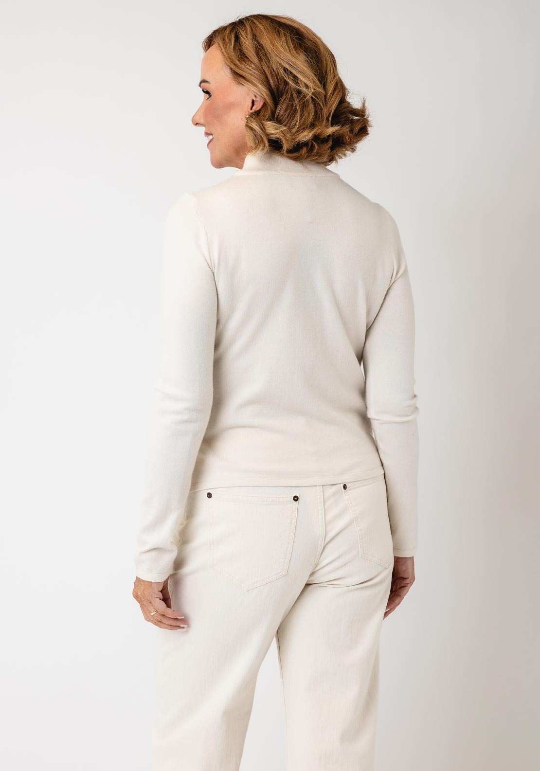 Monari Soft Knit High Neck Sweater, Cream