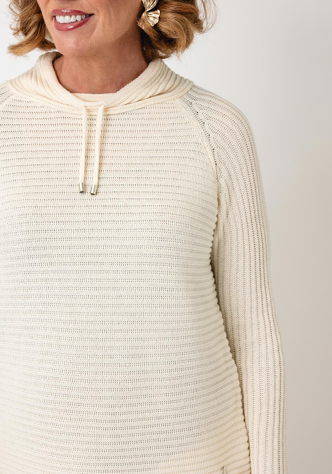 Monari Cotton High Neck Jumper, Cream