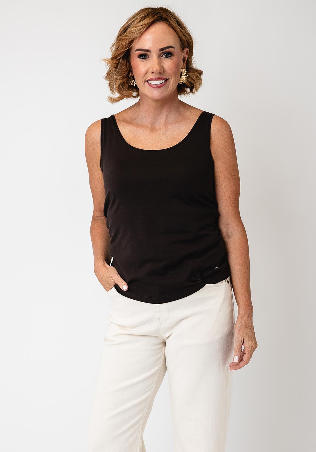 Monari Round Neckline Sleeveless Vest, Brown