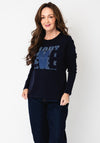 Monari Rhinestone Graphic Long Sleeve Top, Navy