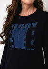 Monari Rhinestone Graphic Long Sleeve Top, Navy