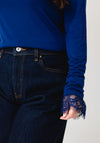 Monari Lace Trim Long Sleeve Top, Dark Blue