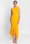 Moncho Heredia Asymmetric Feather Brooch Dress, Yellow