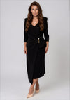 Moncho Heredia Wrap Ruffle Detail Pencil Dress, Black
