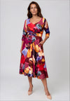 Moncho Heredia Brush Stroke Print Midi Dress, Wine Multi