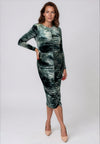 Moncho Heredia Velvet Ruched Pencil Dress, Green