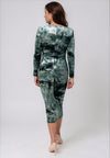 Moncho Heredia Velvet Ruched Pencil Dress, Green