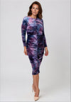 Moncho Heredia Velvet Ruched Pencil Dress, Purple
