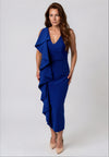 Moncho Heredia Frill Panel V Neck Pencil Dress, Royal Blue