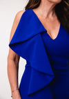 Moncho Heredia Frill Panel V Neck Pencil Dress, Royal Blue