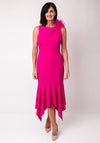 Moncho Heredia Asymmetric Feather Brooch Dress, Pink