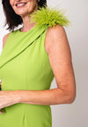 Moncho Heredia Asymmetric Feather Brooch Dress, Green