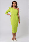 Moncho Heredia One Shoulder Belted Pencil Dress, Olive