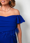 Mocho Heredia Feather Trim Bardot Pencil Dress, Royal Blue