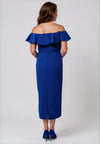 Mocho Heredia Feather Trim Bardot Pencil Dress, Royal Blue