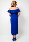 Mocho Heredia Feather Trim Bardot Pencil Dress, Royal Blue