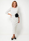 Moncho Heredia Polka Dot Corsage Pencil Dress, Ivory