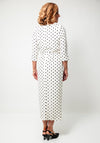 Moncho Heredia Polka Dot Corsage Pencil Dress, Ivory