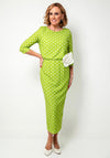 Moncho Heredia Polka Dot Corsage Pencil Dress, Green