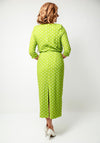Moncho Heredia Polka Dot Corsage Pencil Dress, Green