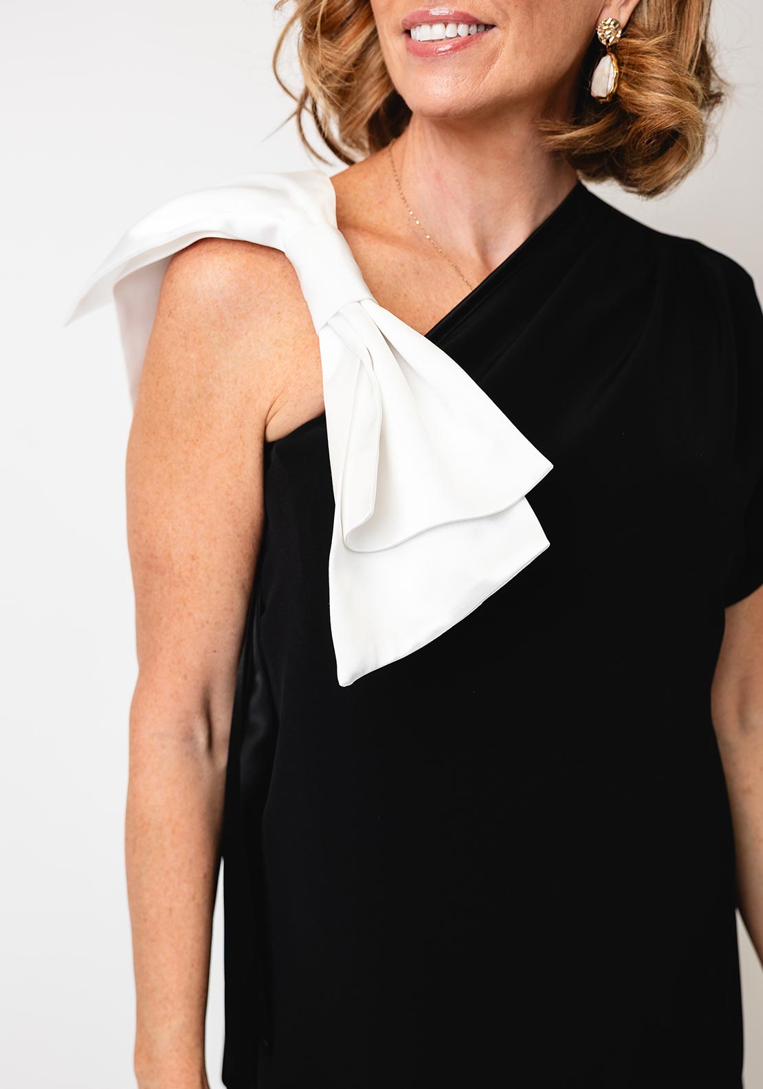 Monessa Joan Críoa Bow Shoulder Dress, Black & Ivory