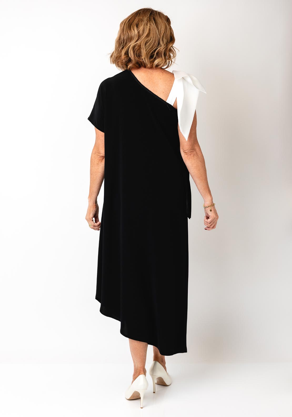 Monessa Joan Críoa Bow Shoulder Dress, Black & Ivory
