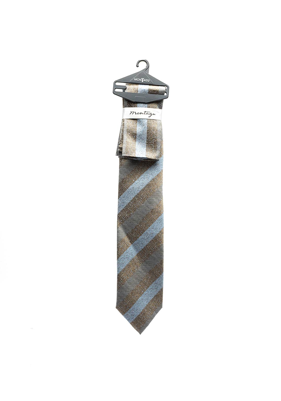 Montagu Diagonal Stripe Print Tie & Pocket Square Set, Taupe & Blue